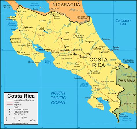 costa rica and chile on a map